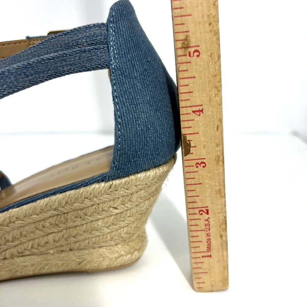 Talbots Womens Blue Denim Espadrille Wedge Sandals Crisscross‎ Ankle Strap 9M